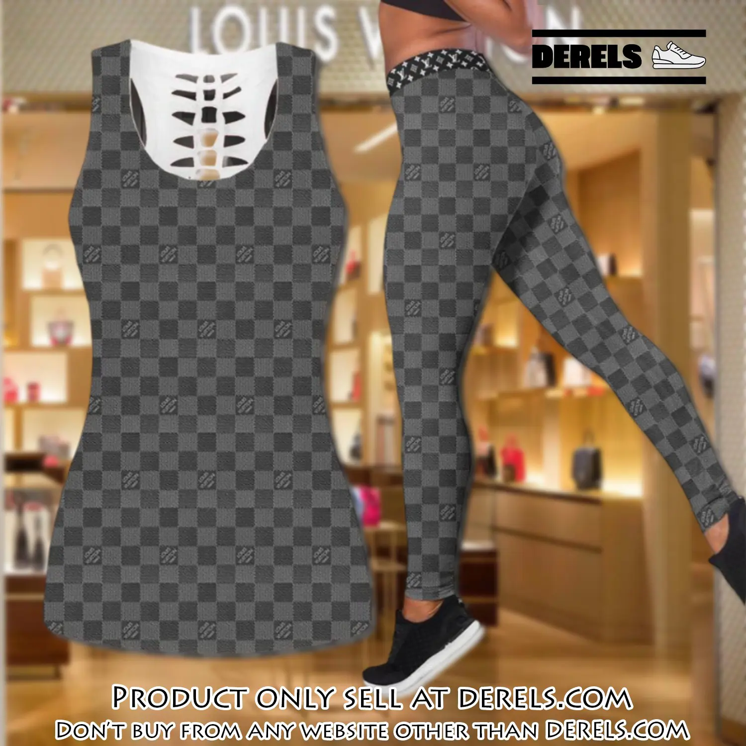 Louis vuitton grey tank top leggings set luxury brand lv for women yoga gym dr2403088